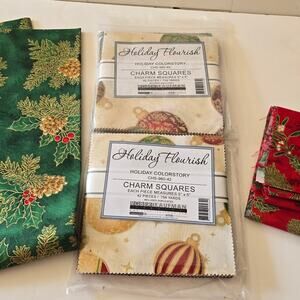 Robert Kaufman Holiday Flourish Charm Squares 5" TWO (2) plus Christmas Fabric
